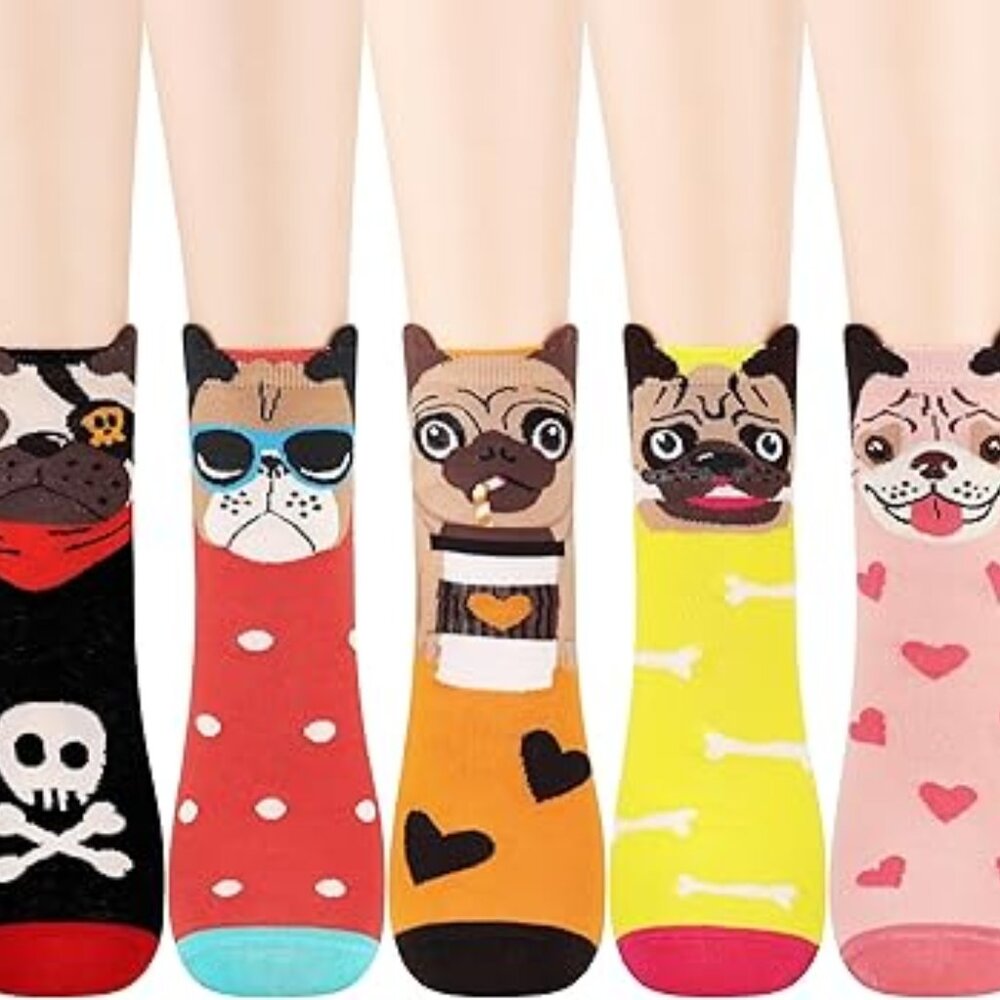 NWT Women's 5 pack Novelty Pug Dog Socks Size 5-8